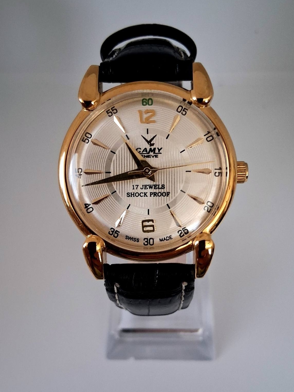 Men's Gold Case Watch with Black Leather Strap